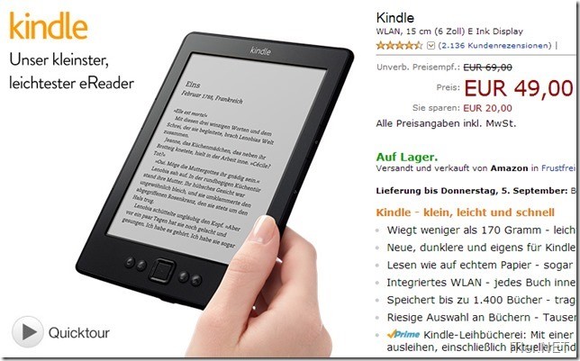 Kindle eReader - Ausverkauf - altes Modell extrem günstig