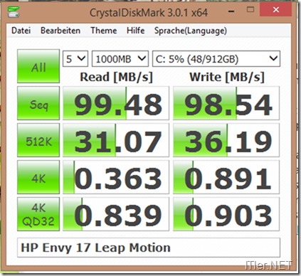 Speedtest-Festplatte-HP-Envy-17 - Leap Motion