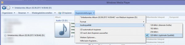 Audio CD mit Hilfe des Windows Media Player zu einem MP3 Files umwandeln (3)