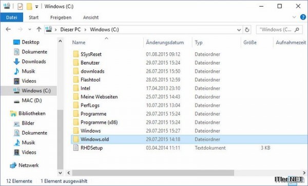 Windows 10 Update - alte Sicherungsdateien entfernen (1)