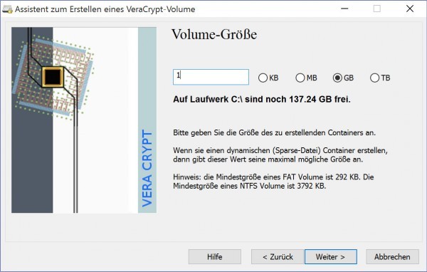 16 - VeraCrypt - deutsche Anleitung zum Daten verschlüsseln - Größe