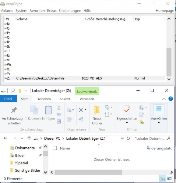 22 - VeraCrypt - deutsche Anleitung zum Daten verschlüsseln - Laufwerk vorhanden