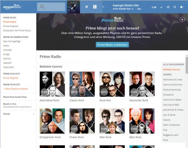 Amazon-Music-Oberfläche
