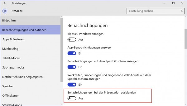 Windows 10 - Nicht stören bei Präsentationen