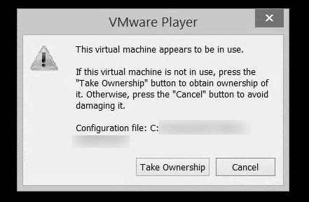 VMware Player - This virtual maschine appears to be in use -1