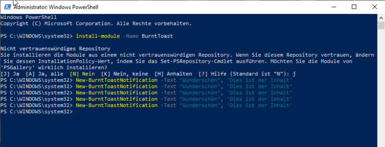 Powershell - Toast - Benachrichtigung für Windows